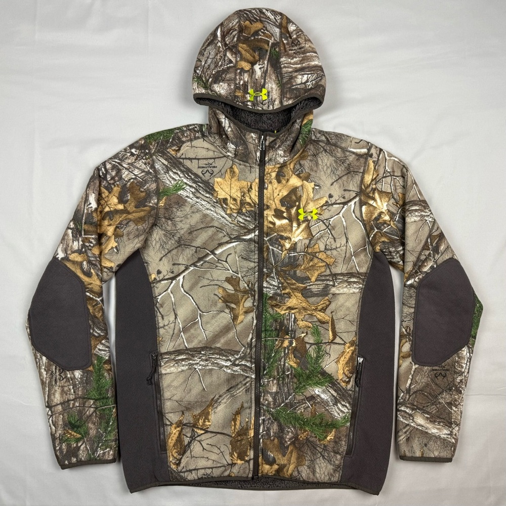 Under Armour Mens Stealth Camo Jacket Sz Medium Cold Gear Hooded Realtree Xtra